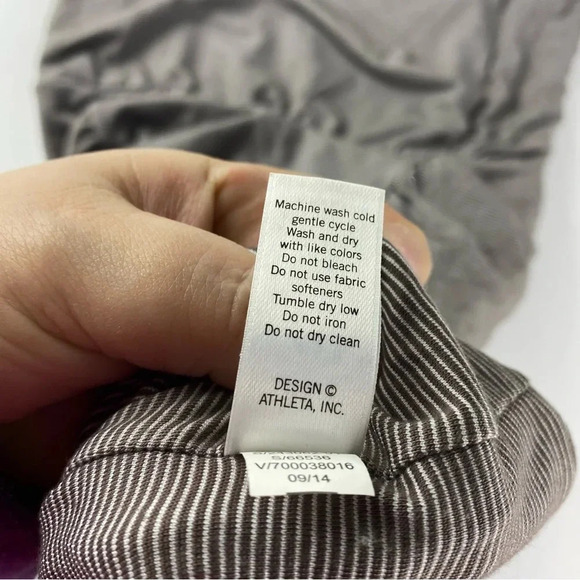 Athleta Womens XS Taupe Striped Tulip Dress Sleeveless Fitted Rouched - Picture 7 of 7